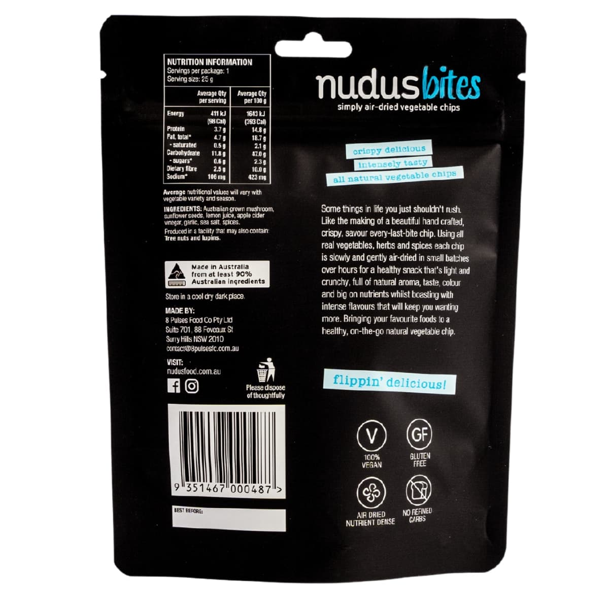 Thumbnail Nudus Bites Air-Dried Mushroom Chips Cracking Sea Salt 25g