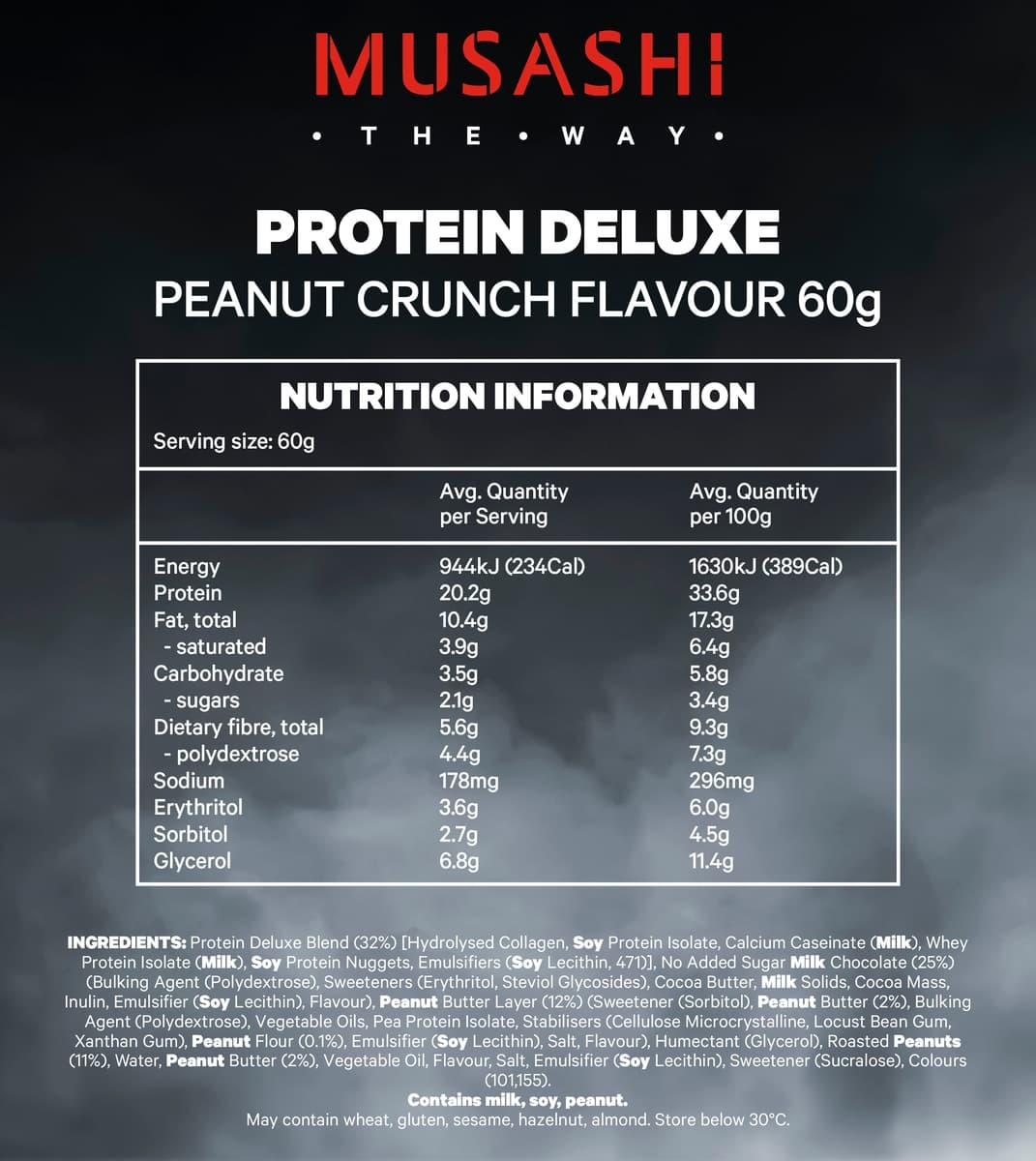 Thumbnail Musashi Deluxe Protein Bars Box Peanut Crunch 12 x 60g
