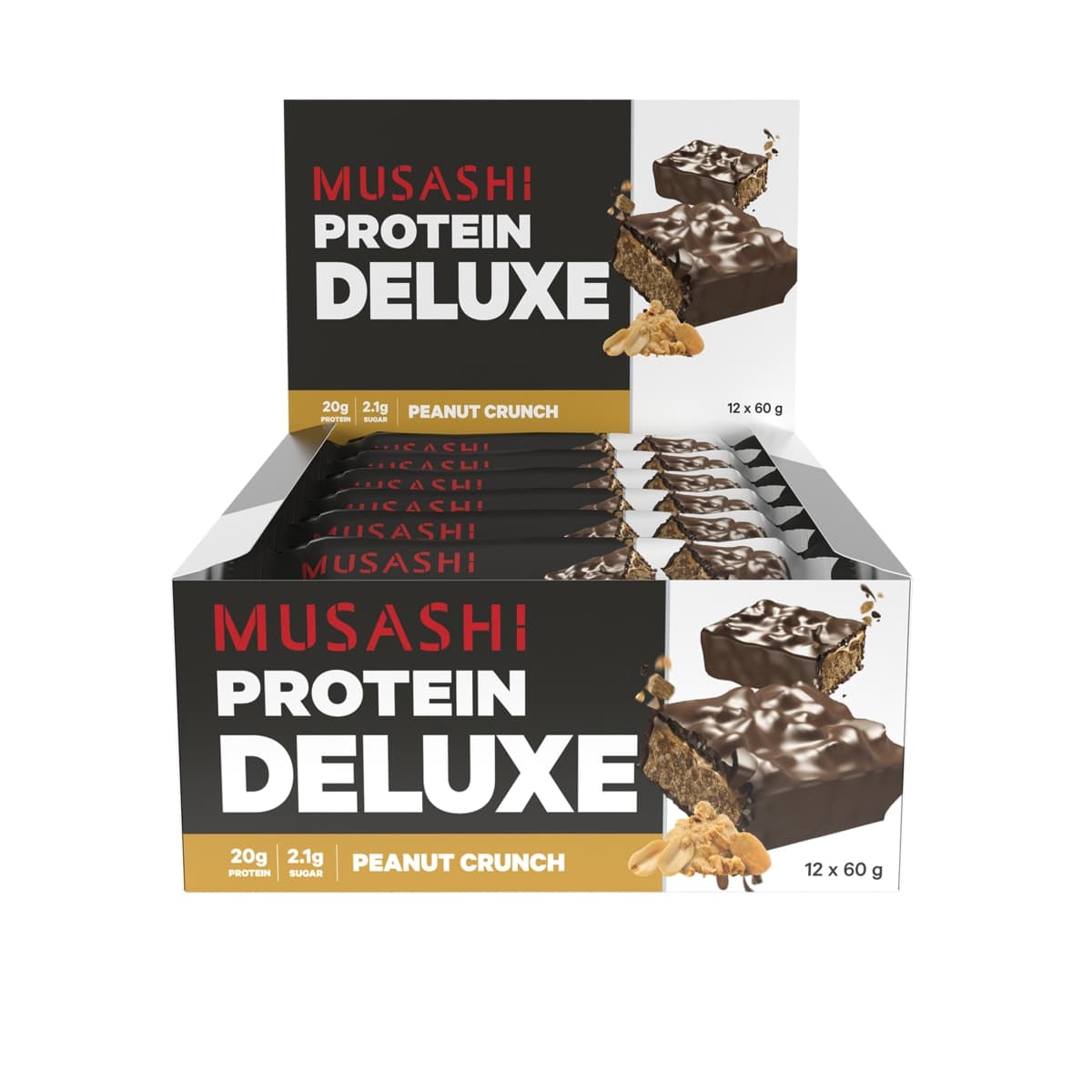 Thumbnail Musashi Deluxe Protein Bars Box Peanut Crunch 12 x 60g