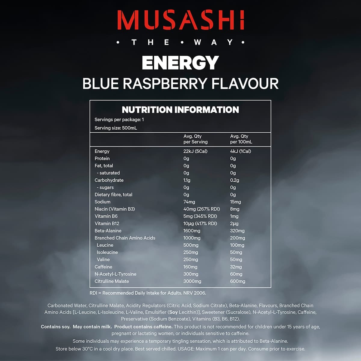 Thumbnail Musashi Energy Blue Raspberry 12 x 500ml
