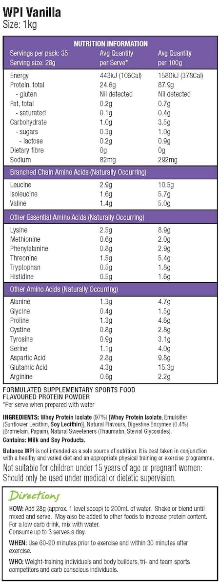 Thumbnail Balance WPI Protein Vanilla 1kg