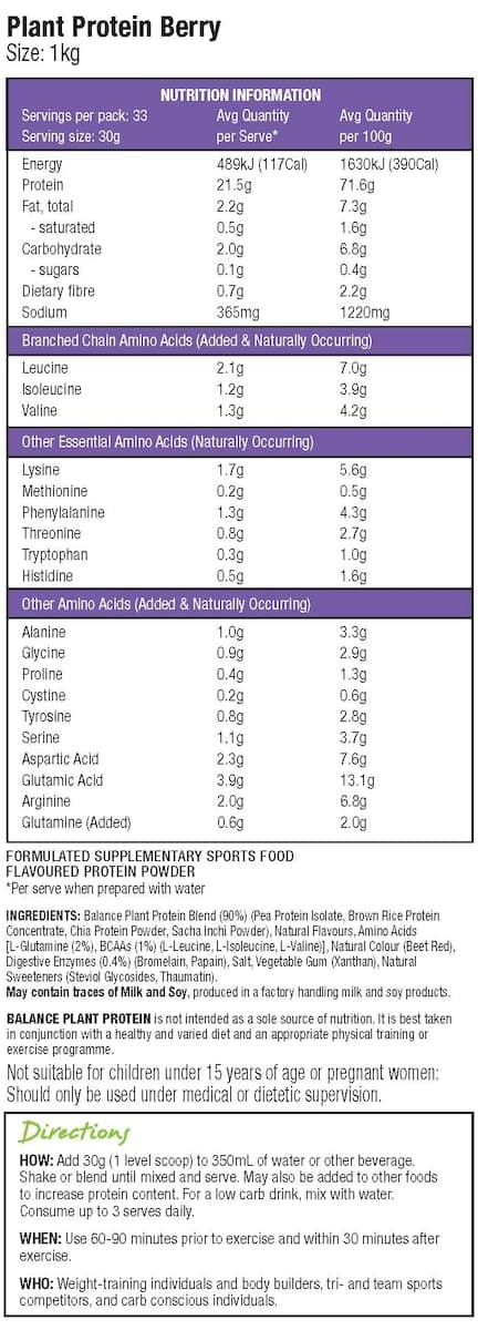 Thumbnail Balance Plant Protein Powder Berry 1kg