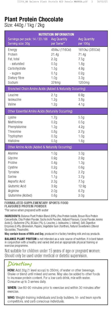 Thumbnail Balance Plant Protein Powder Chocolate 440g