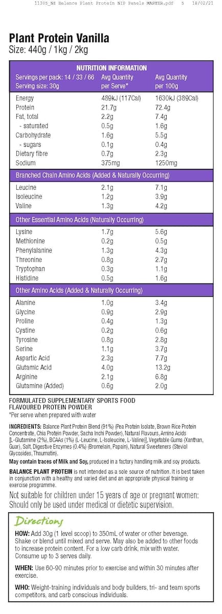Thumbnail Balance Plant Protein Powder Vanilla 1kg