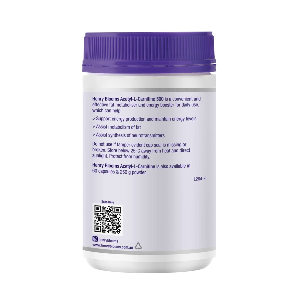 Thumbnail Henry Blooms Acetyl L-Carnitine 500 - 180 Vege Capsules