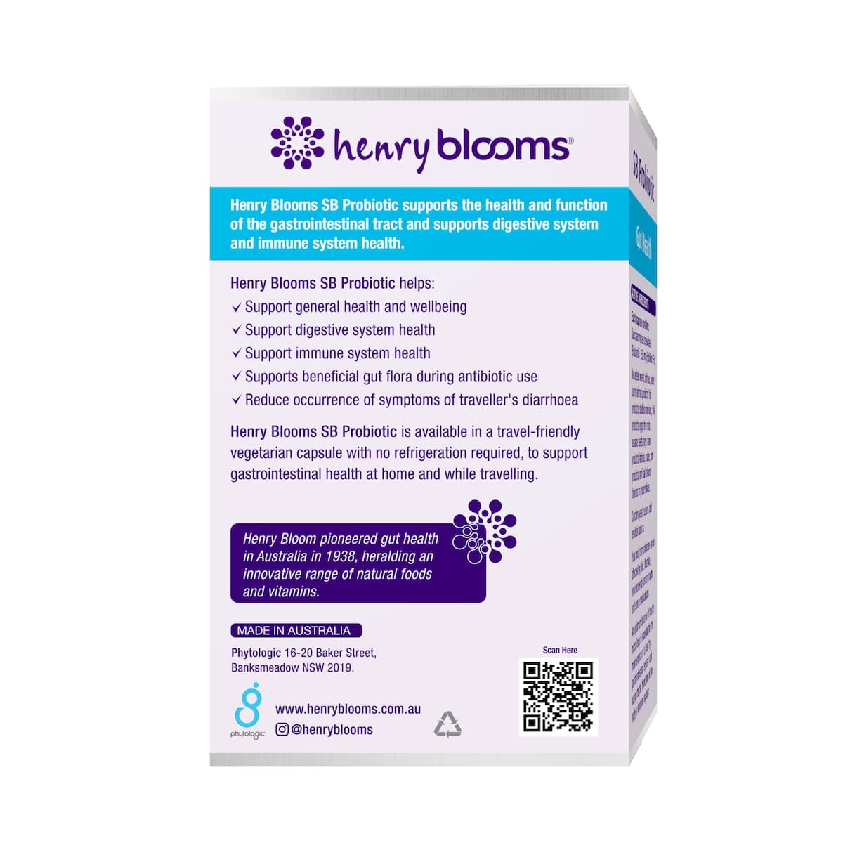 Thumbnail Henry Blooms SB Probiotic Gut Health 30 Capsules