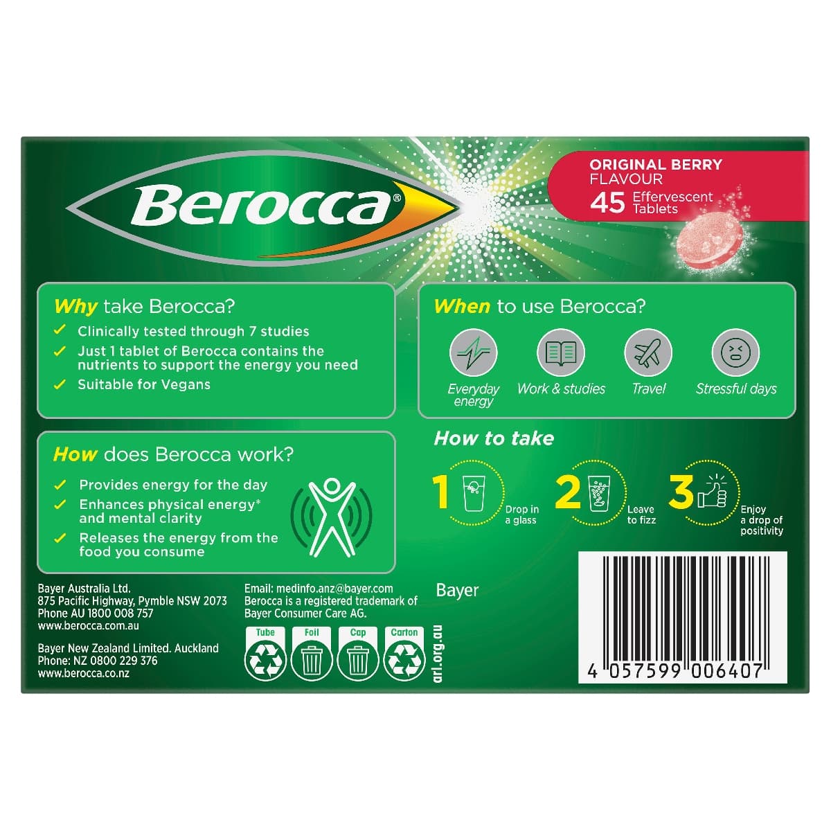 Thumbnail Berocca Energy Original Berry Effervescent Tablets 45 Pack