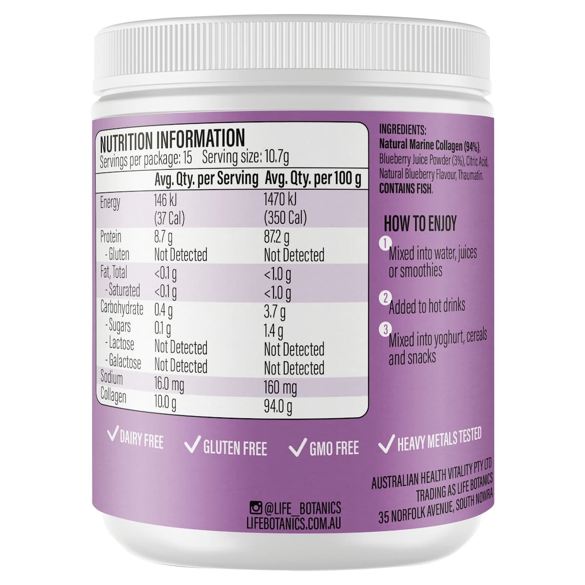 Thumbnail Life Botanics Marine Collagen Powder Blueberry 160g