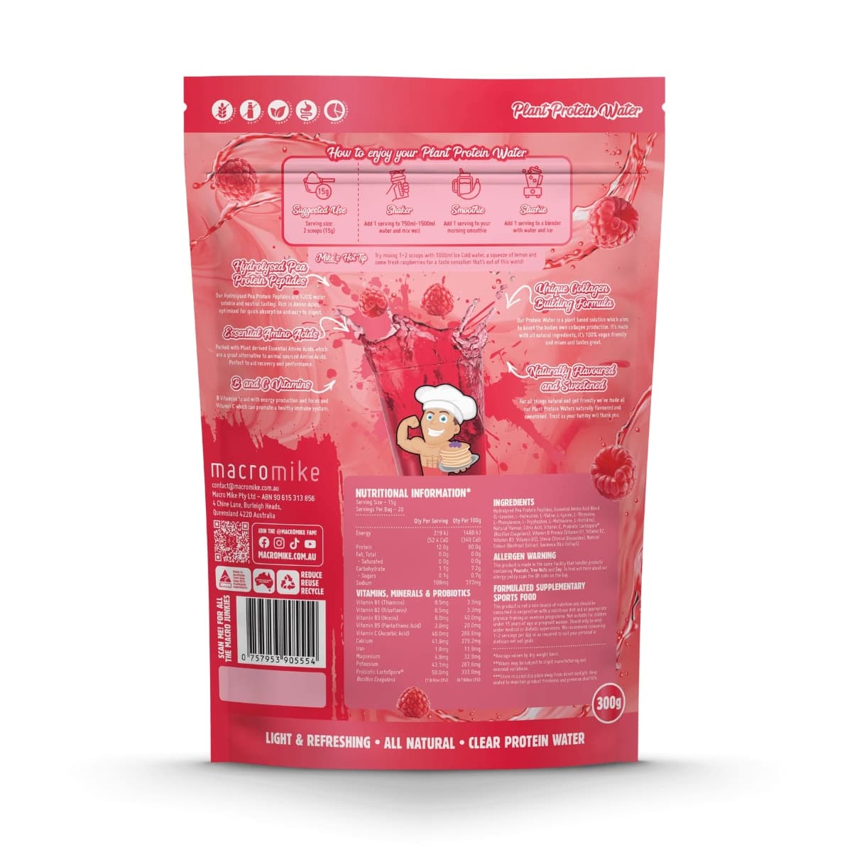 Thumbnail Macro Mike Plant Protein Water Red Raspberry 300g