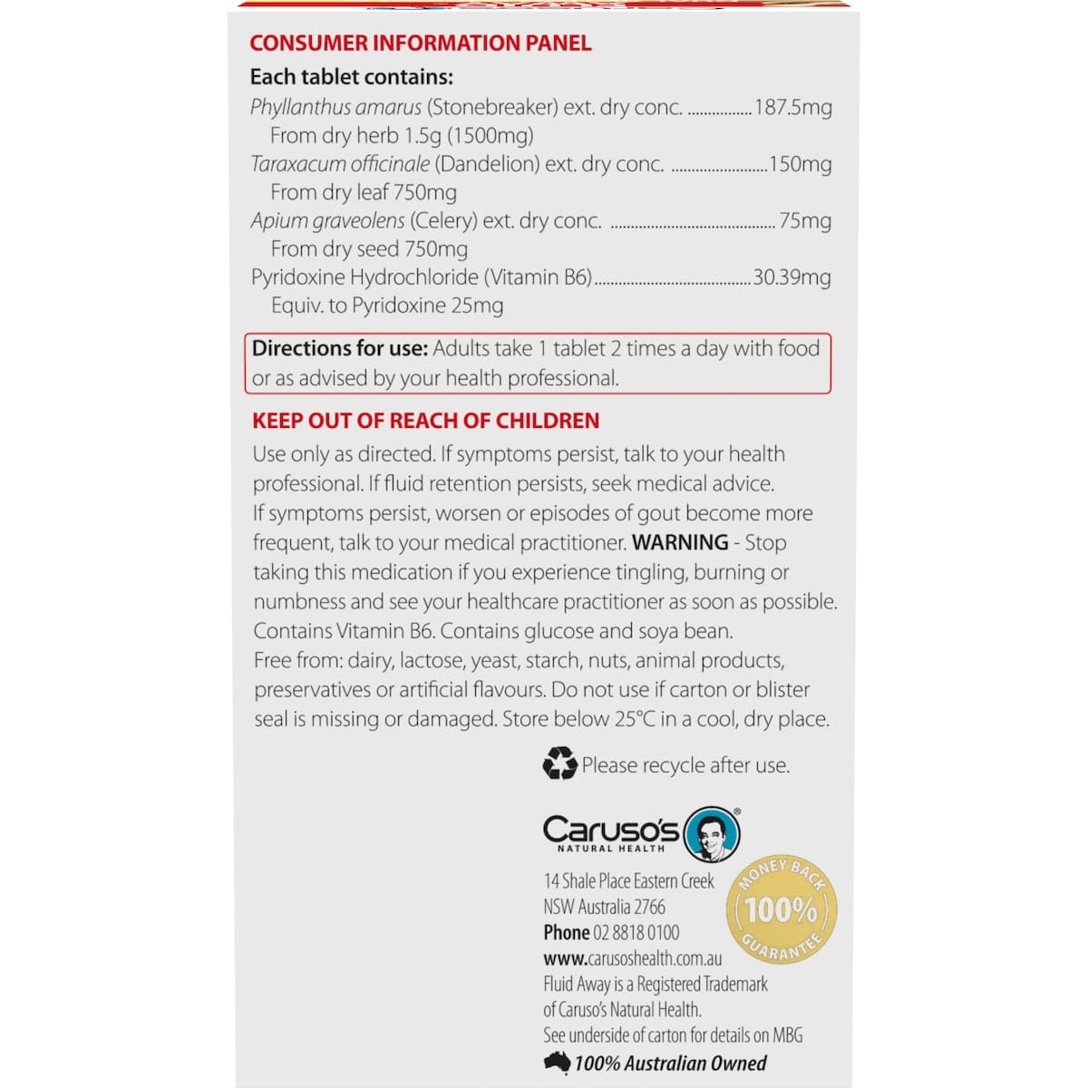 Thumbnail Carusos Fluid Away 30 Tablets