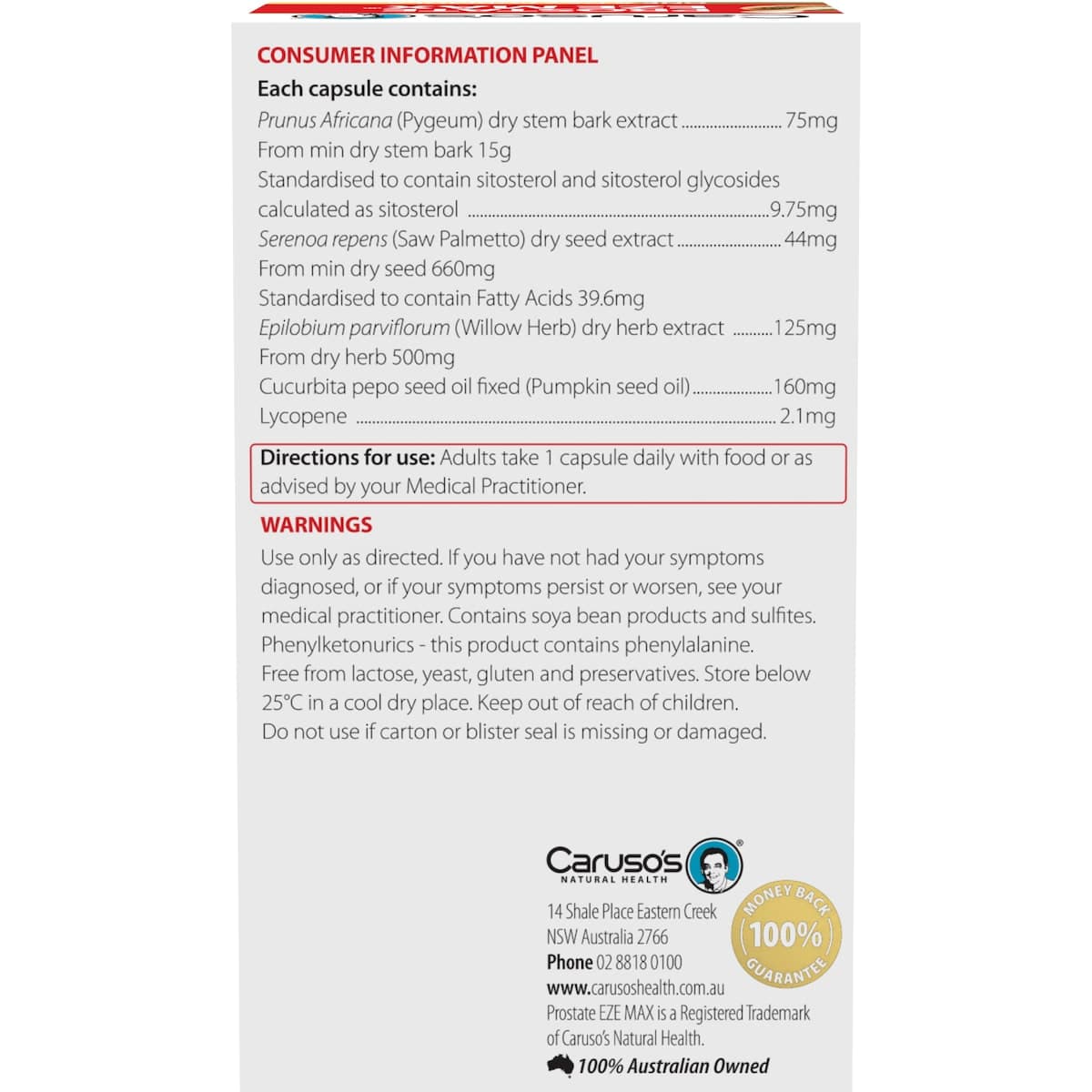 Thumbnail Carusos Prostate EZE MAX 60 Capsules