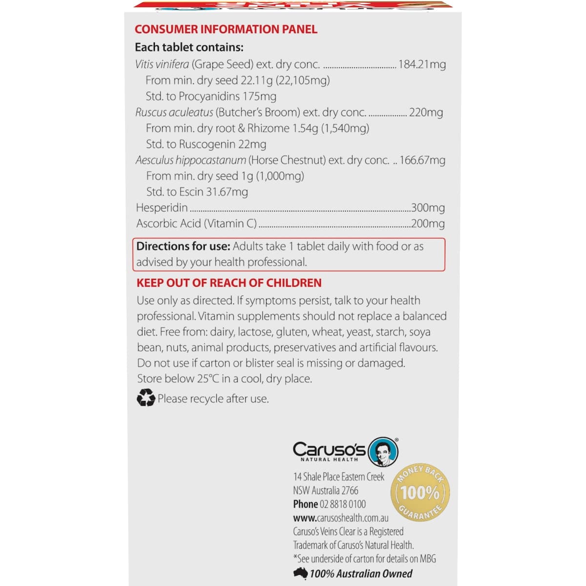 Thumbnail Carusos Veins Clear 60 Tablets