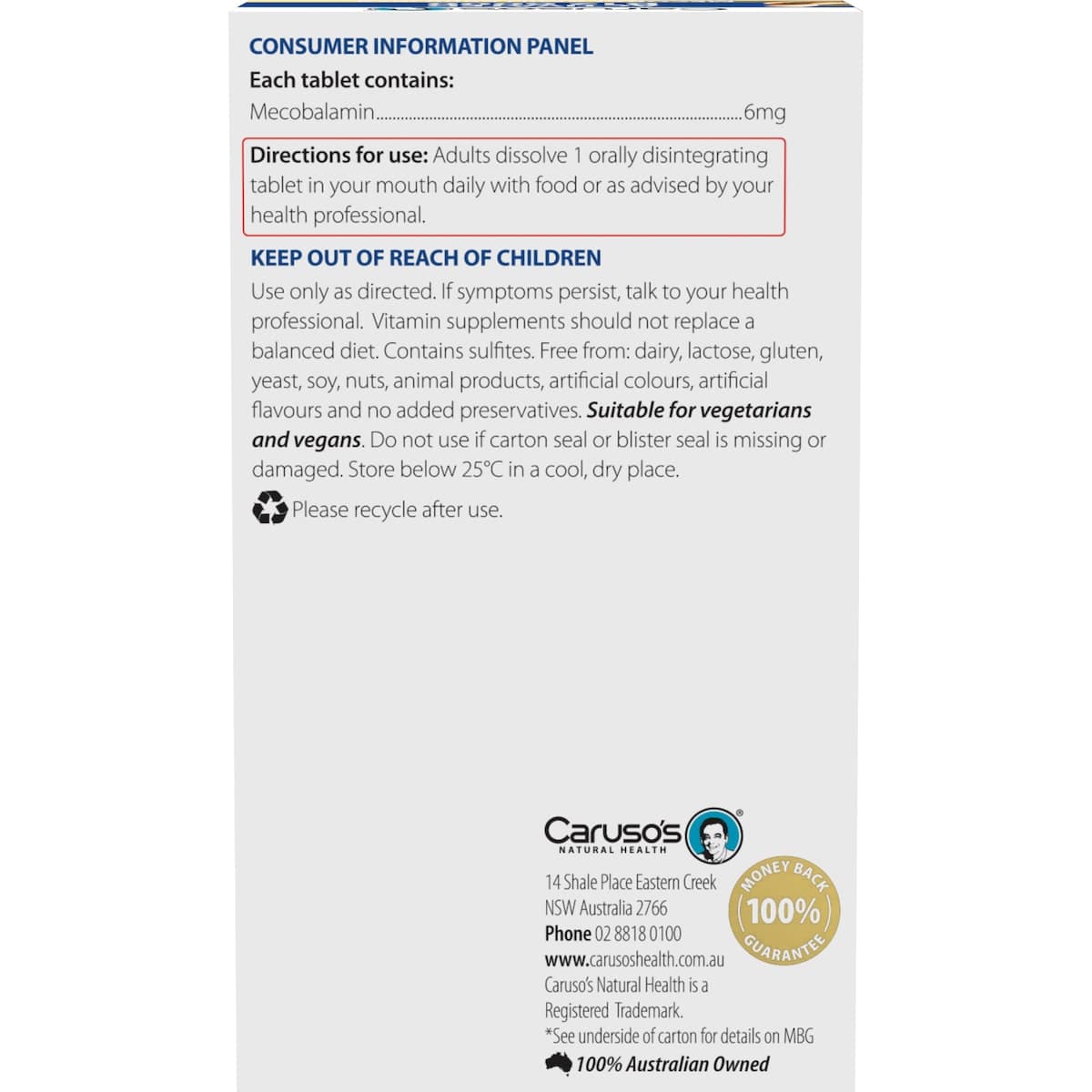 Thumbnail Carusos Activated B12 6000 60 Tablets