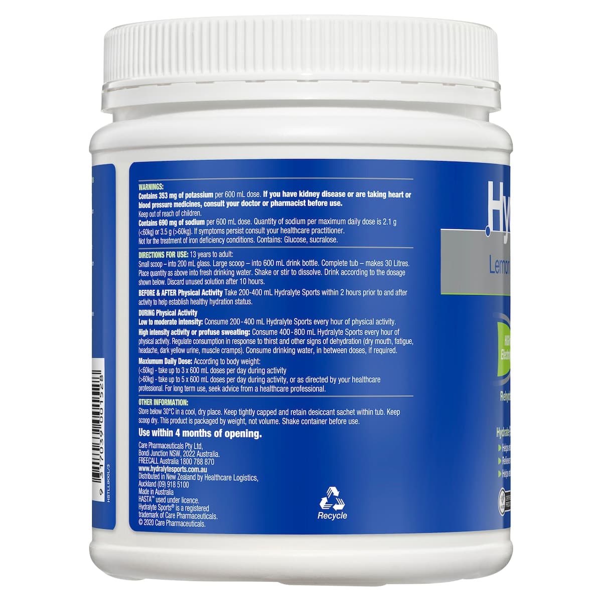 Thumbnail Hydralyte Sports Electrolyte Powder Lemon Lime  900g