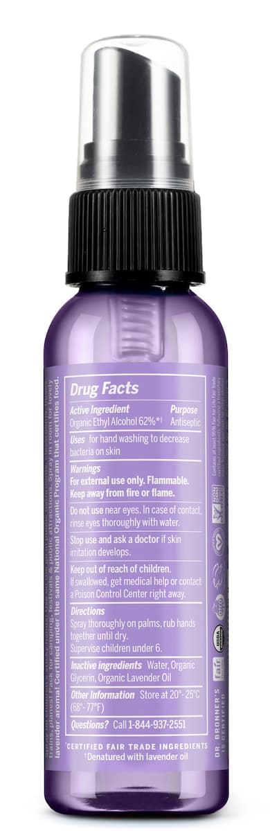 Thumbnail Dr Bronner's Organic Hand Sanitiser Spray Lavender 59ml