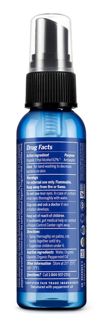 Thumbnail Dr Bronner's Organic Hand Sanitiser Spray Peppermint 59ml