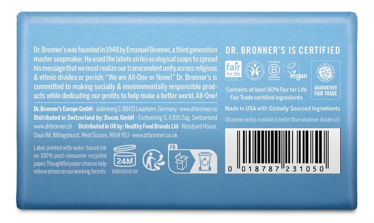 Thumbnail Dr Bronner's Pure Castile Magic Bar Soap Baby Unscented 140g
