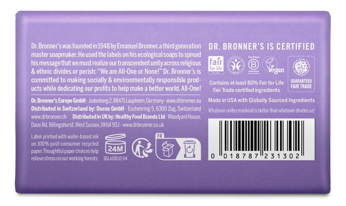 Thumbnail Dr Bronner's Pure Castile Magic Bar Soap Lavender 140g
