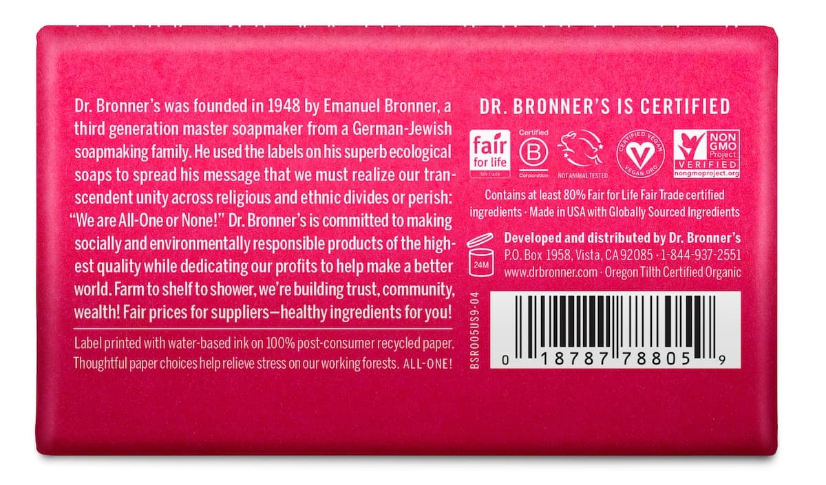 Thumbnail Dr Bronner's Pure Castile Magic Bar Soap Rose 140g