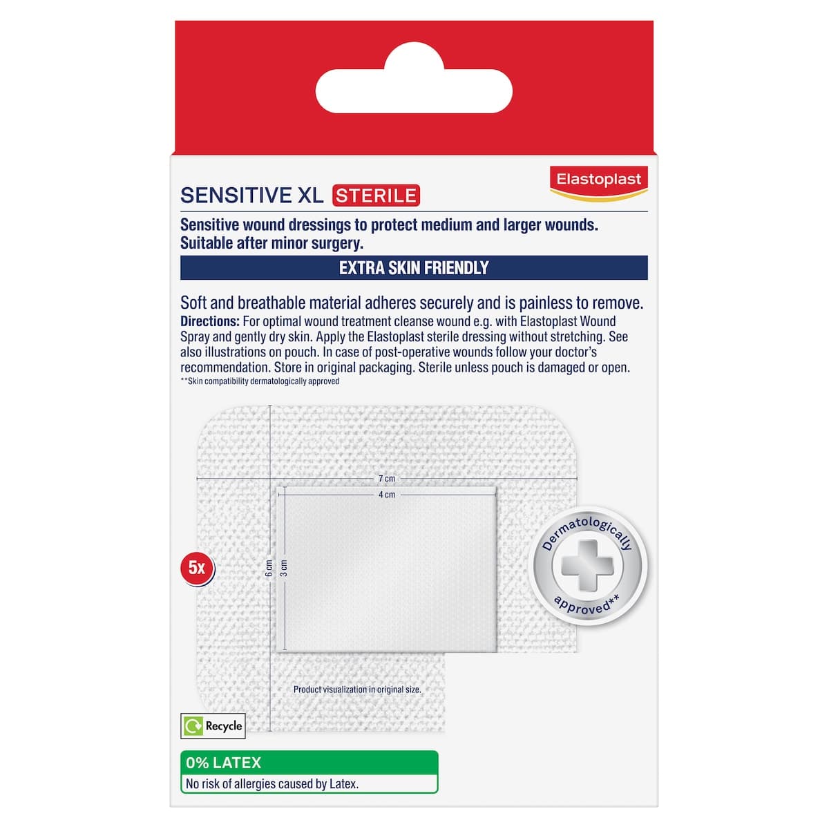 Thumbnail Elastoplast Sensitive Sterile Dressings XL 6cm x 7cm 5 Pack