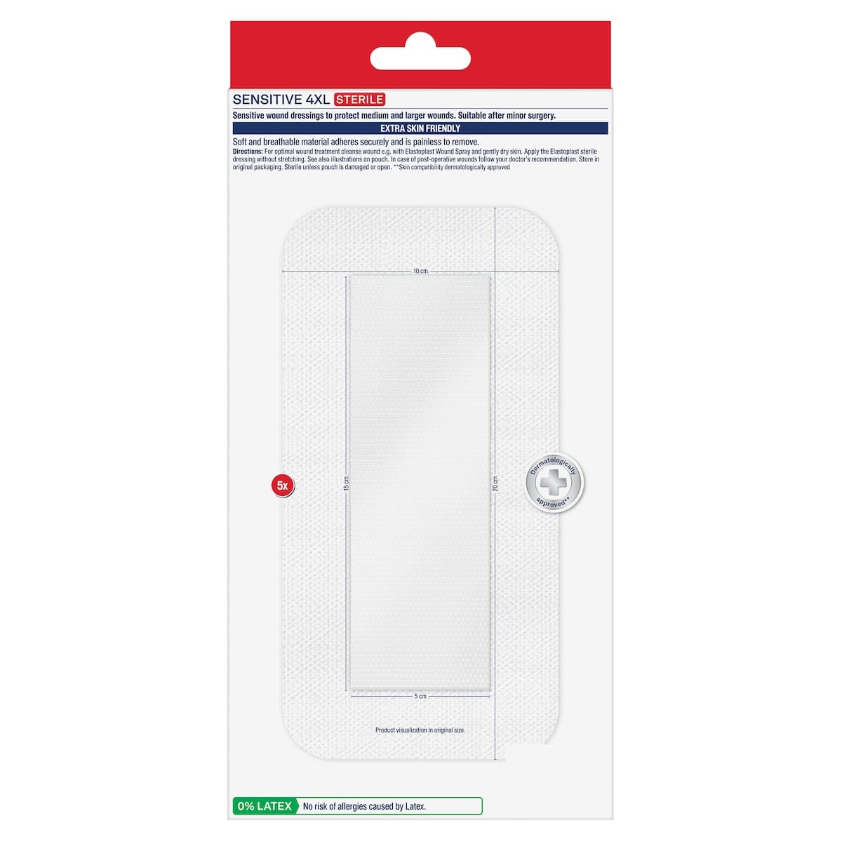 Thumbnail Elastoplast Sensitive Sterile Dressing 4XL 10cm x 20cm 5 Pack