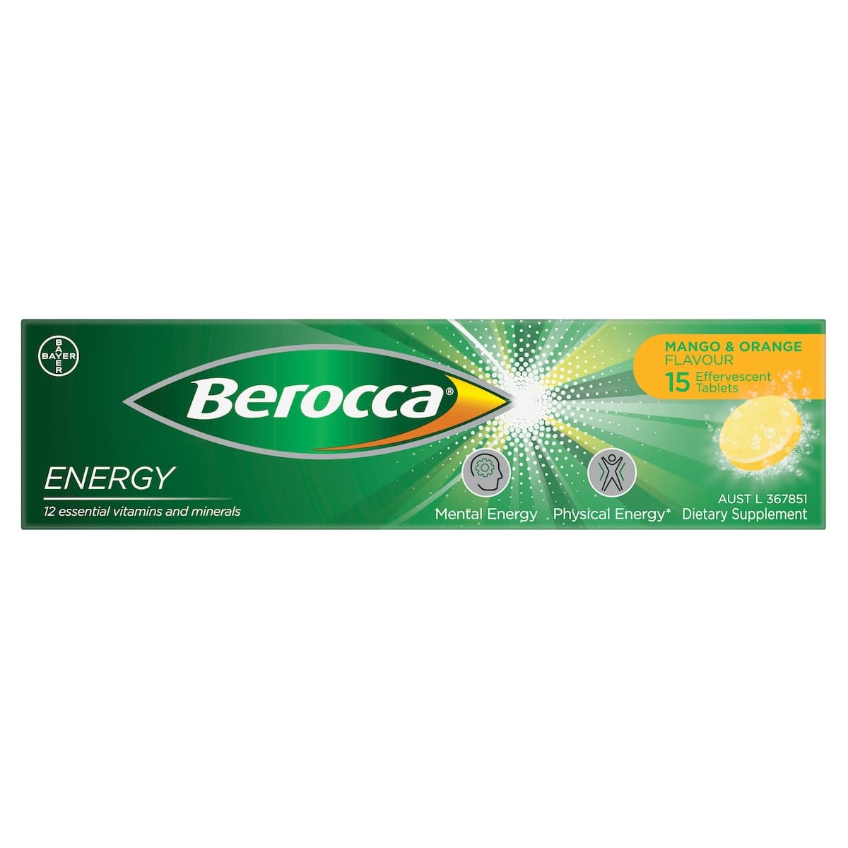Thumbnail Berocca Energy Mango & Orange 15 Effervescent Tablets