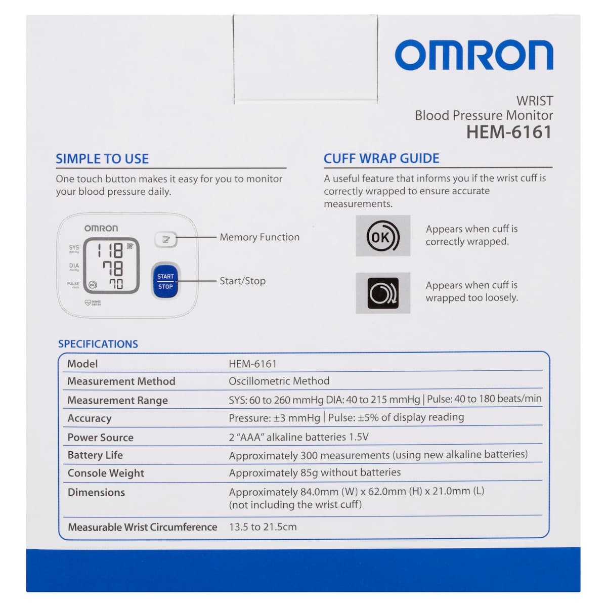 Thumbnail Omron HEM6161 Basic Wrist Blood Pressure Monitor