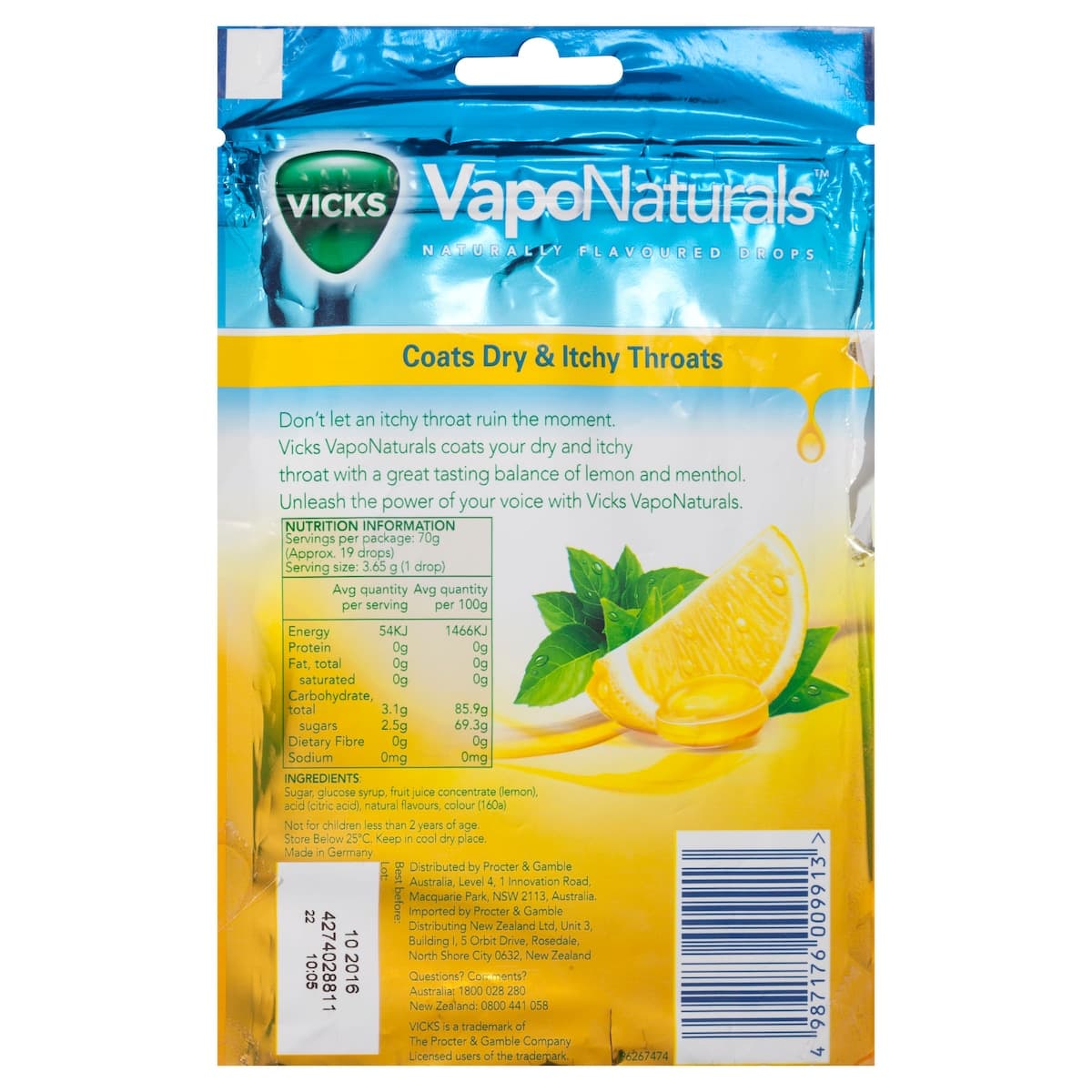 Thumbnail Vicks VapoNaturals Lemon Menthol Flavoured Lozenges 19 Pack