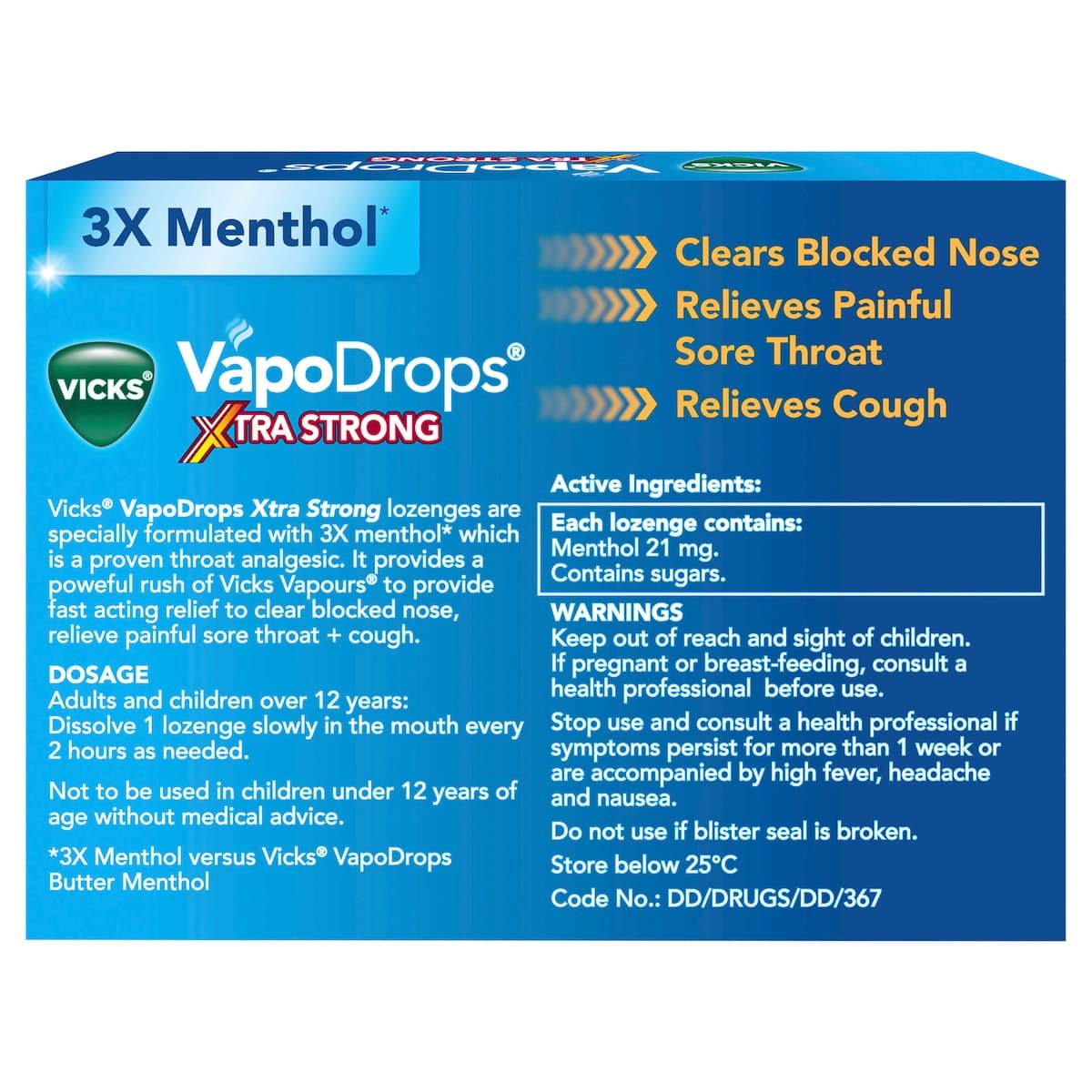 Thumbnail Vicks VapoDrops Xtra Strong Lemon Menthol Blast Lozenges 16 Pack