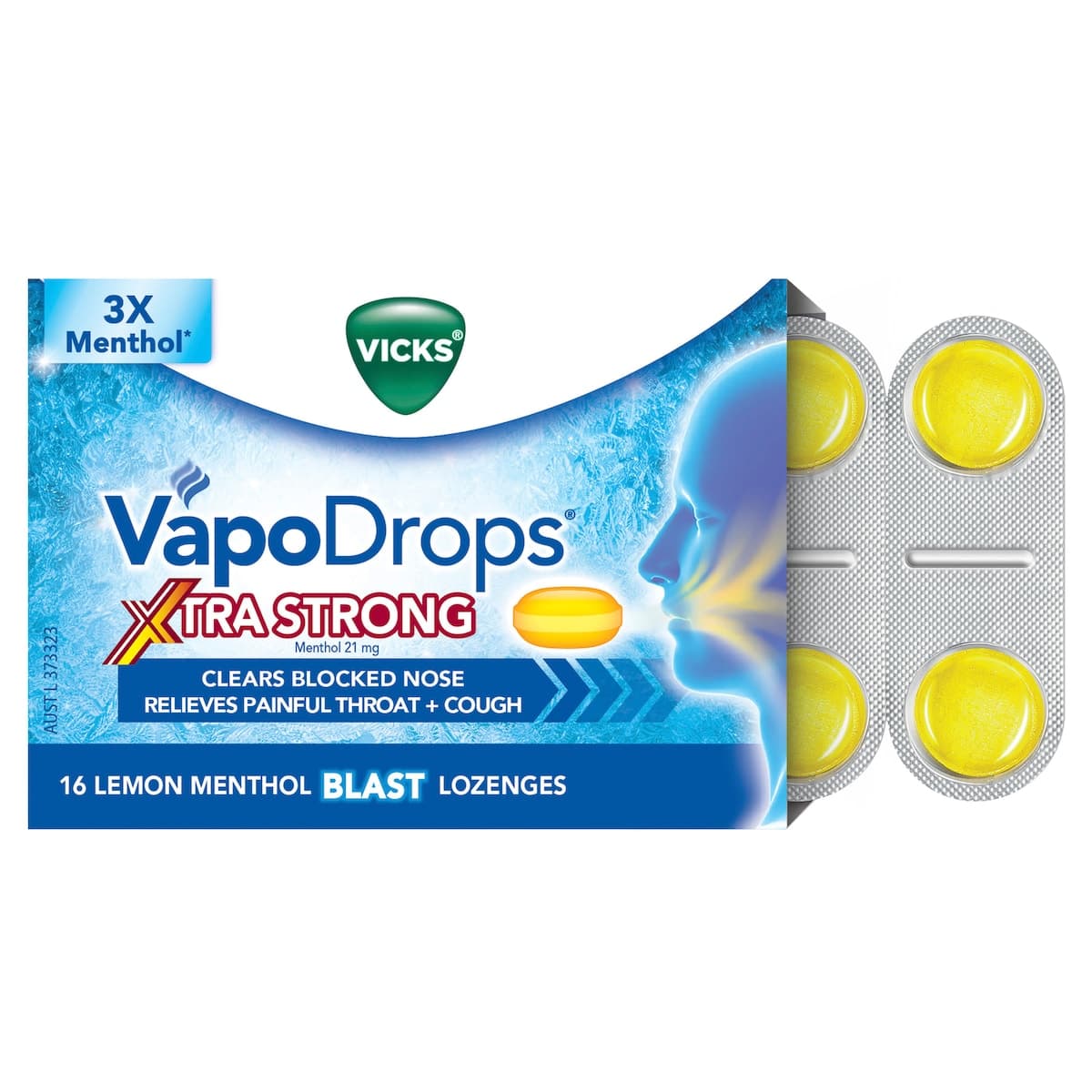 Thumbnail Vicks VapoDrops Xtra Strong Lemon Menthol Blast Lozenges 16 Pack