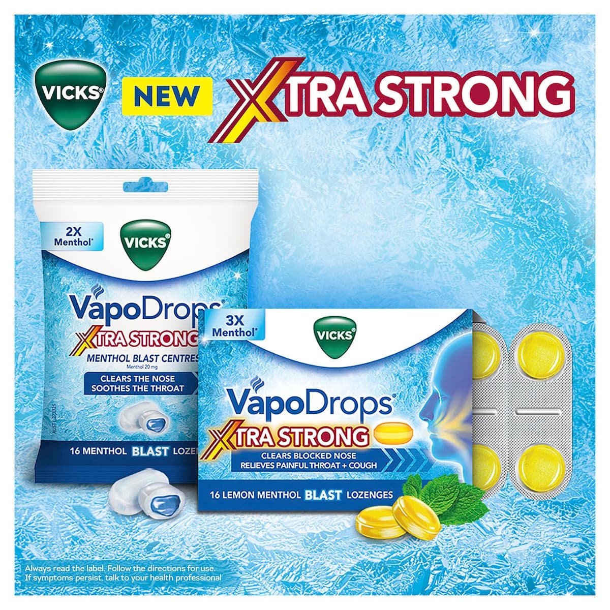 Thumbnail Vicks VapoDrops Xtra Strong Lemon Menthol Blast Lozenges 16 Pack