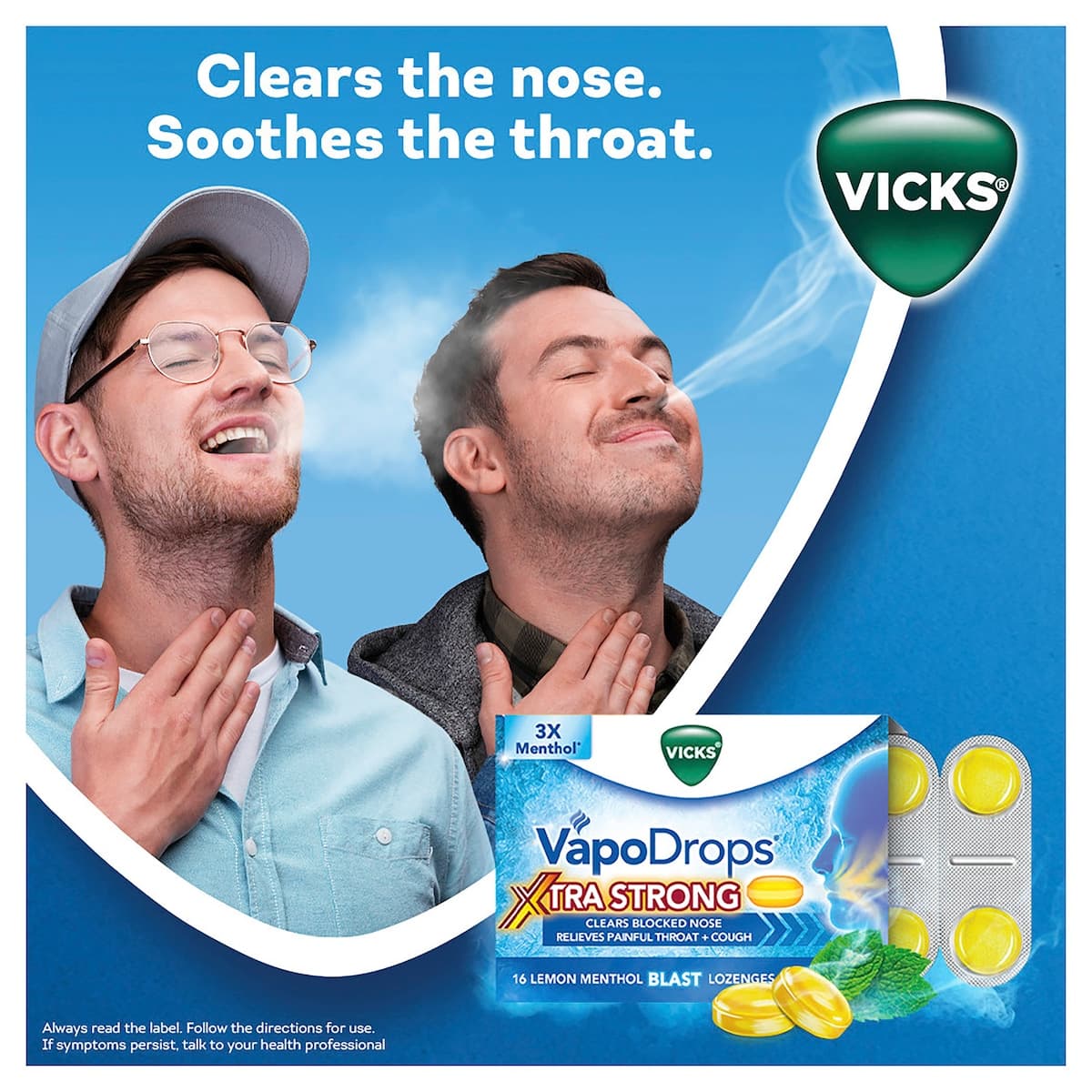 Thumbnail Vicks VapoDrops Xtra Strong Lemon Menthol Blast Lozenges 16 Pack