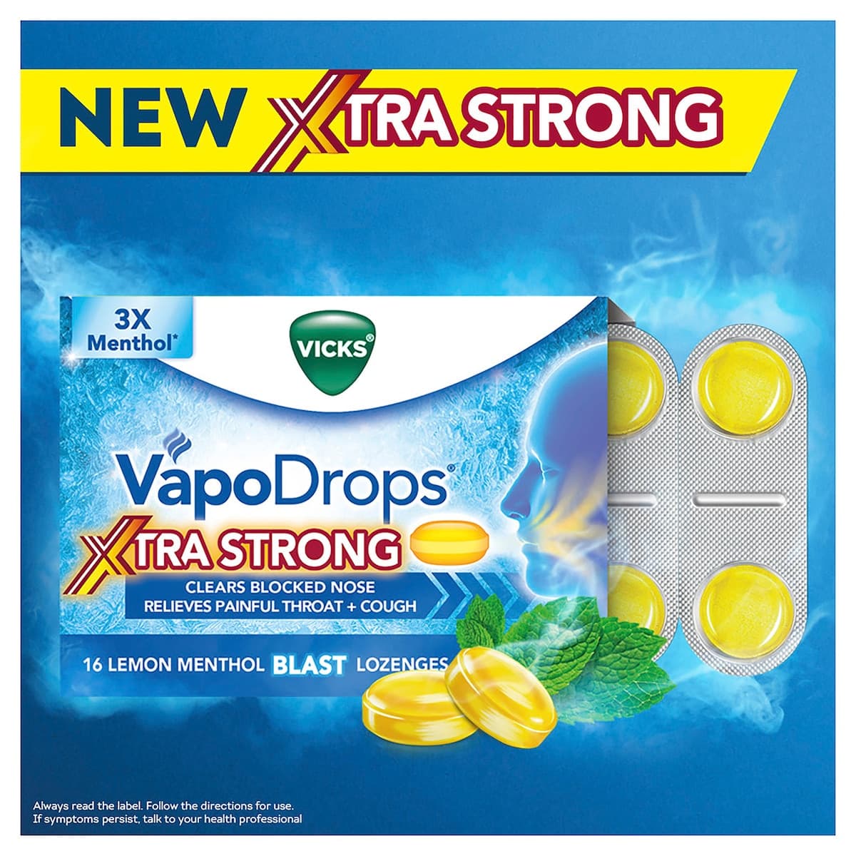 Thumbnail Vicks VapoDrops Xtra Strong Lemon Menthol Blast Lozenges 16 Pack