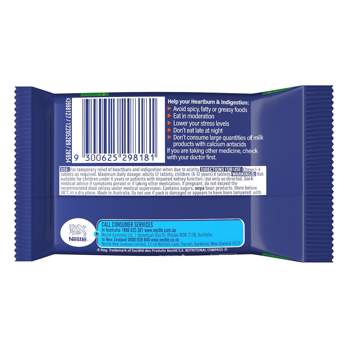 Thumbnail Quick-Eze Chewy Peppermint Antacid Tablets 3 x 8 Pack