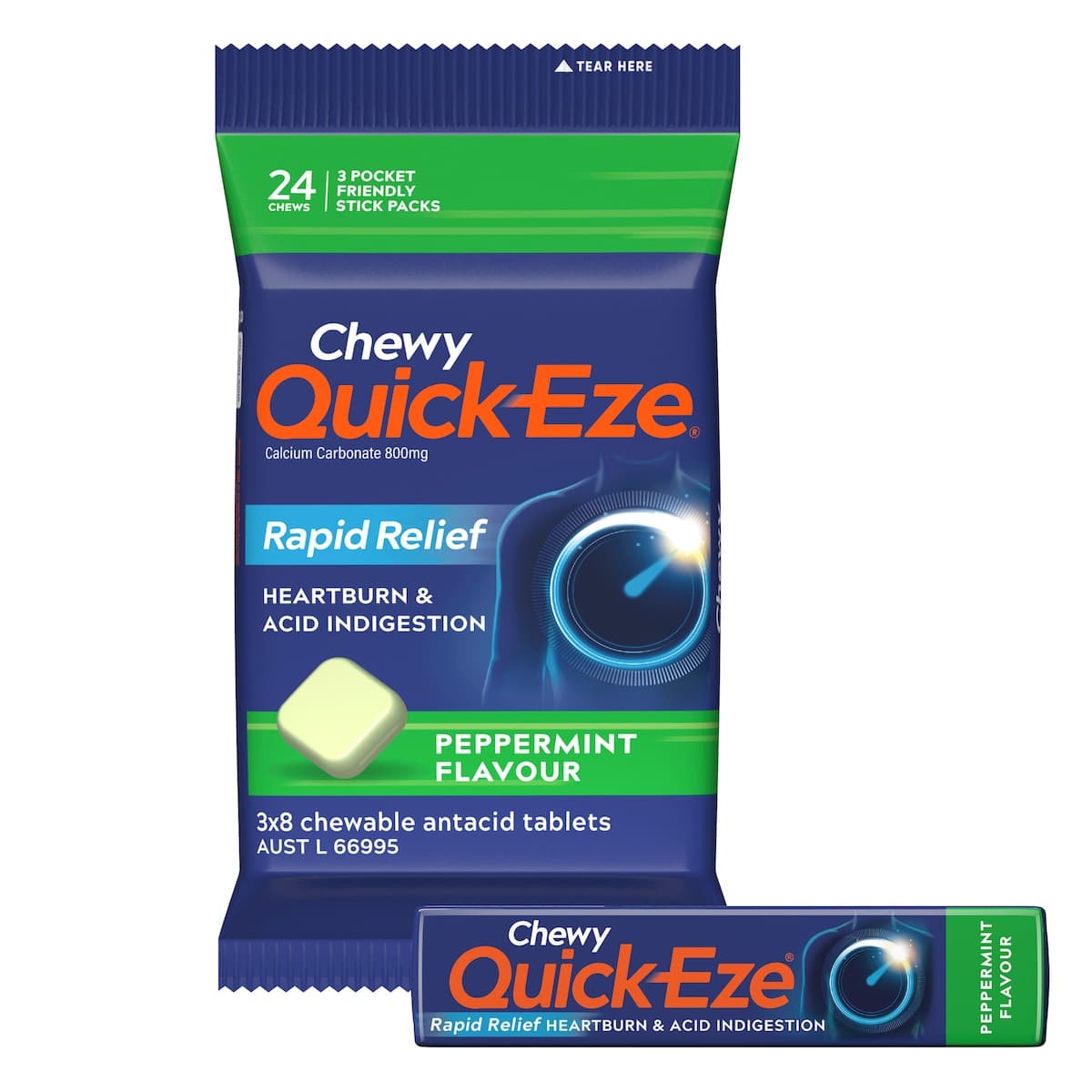 Thumbnail Quick-Eze Chewy Peppermint Antacid Tablets 3 x 8 Pack