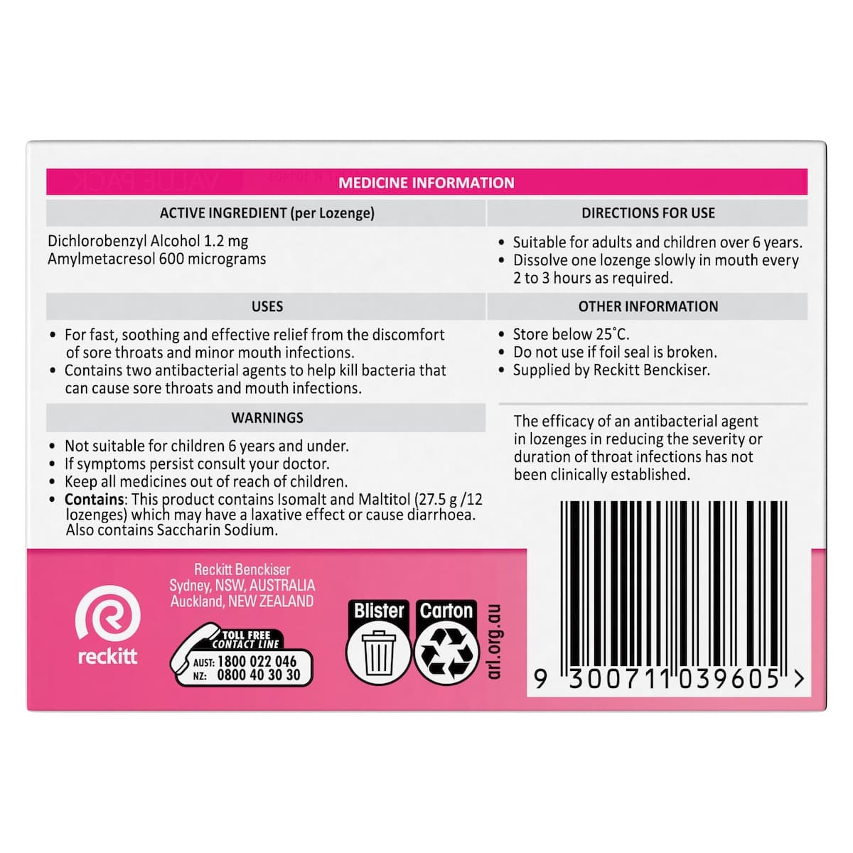 Thumbnail Strepsils Sore Throat Sugar Free Strawberry Lozenges 36 Pack