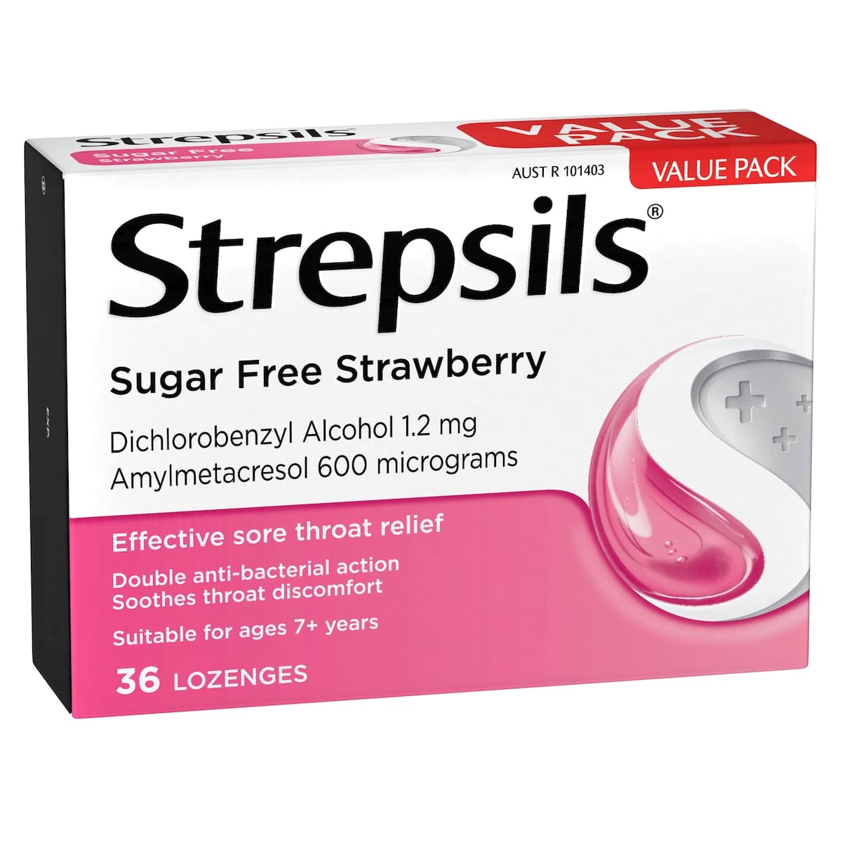 Thumbnail Strepsils Sore Throat Sugar Free Strawberry Lozenges 36 Pack