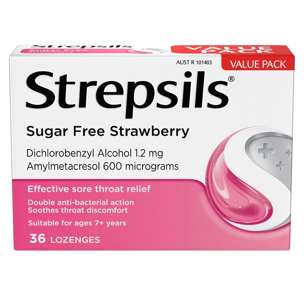 Thumbnail Strepsils Sore Throat Sugar Free Strawberry Lozenges 36 Pack