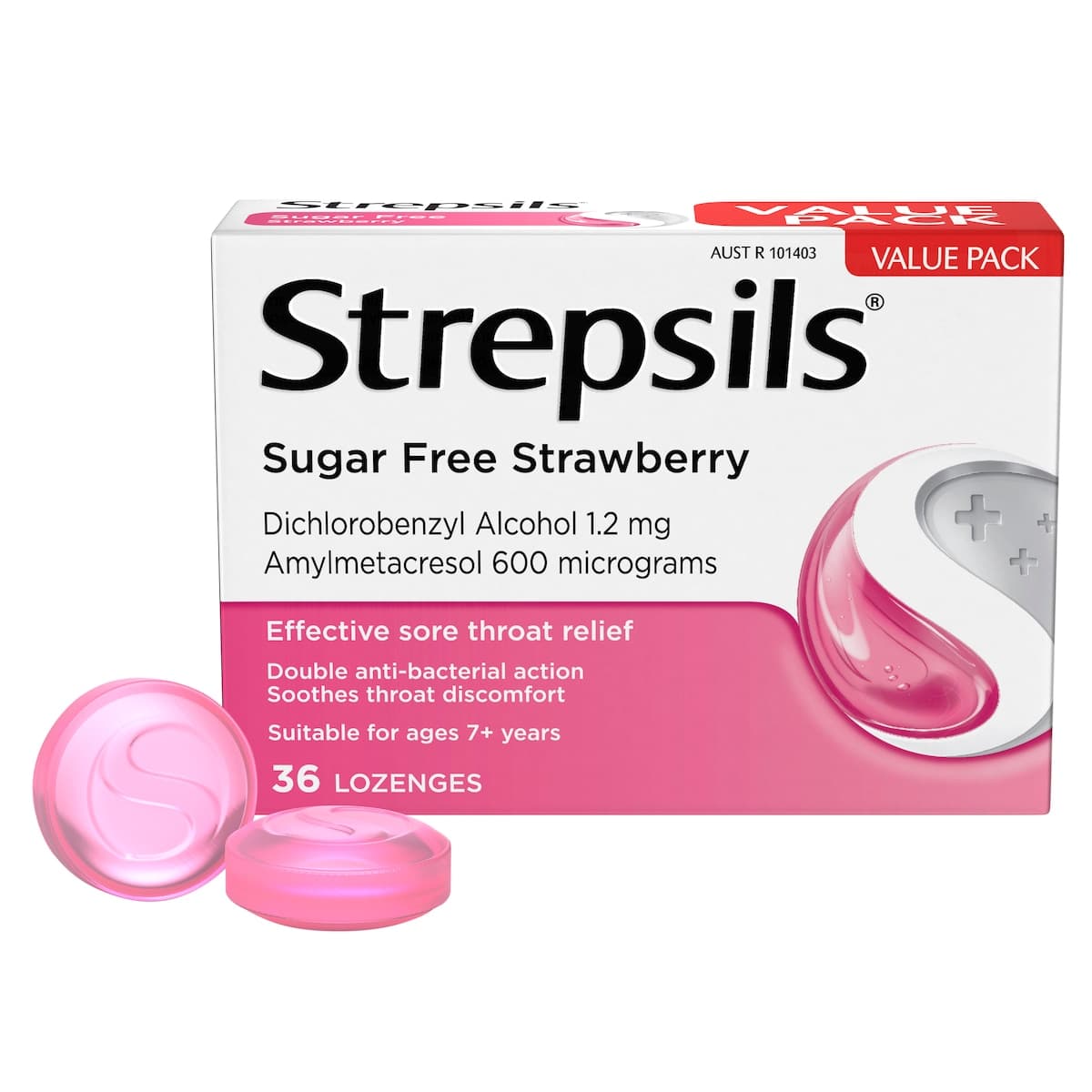 Thumbnail Strepsils Sore Throat Sugar Free Strawberry Lozenges 36 Pack
