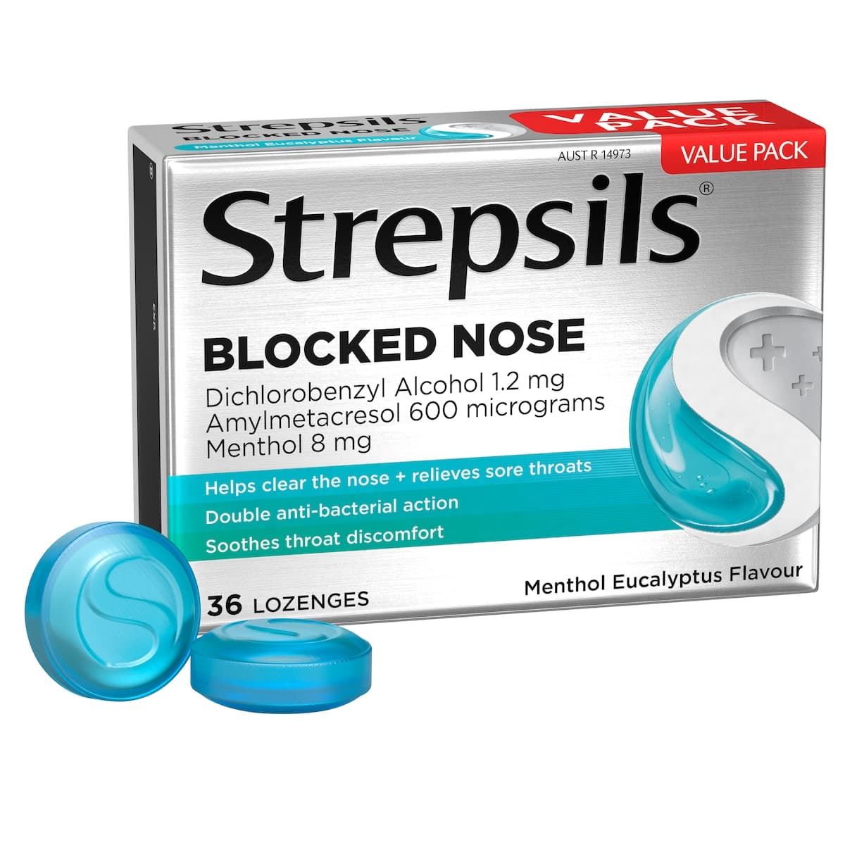 Thumbnail Strepsils Plus Blocked Nose Relief Menthol Eucalyptus Lozenges 36 Pack