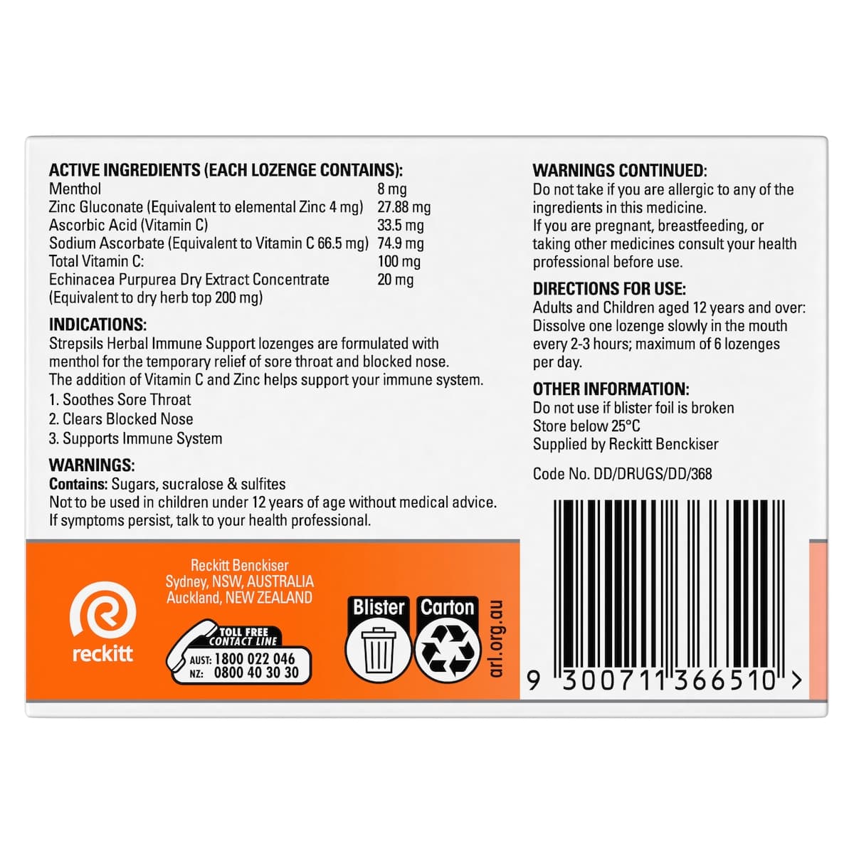 Thumbnail Strepsils Herbal Immune Support Elderberry Echinacea 16 Lozenges
