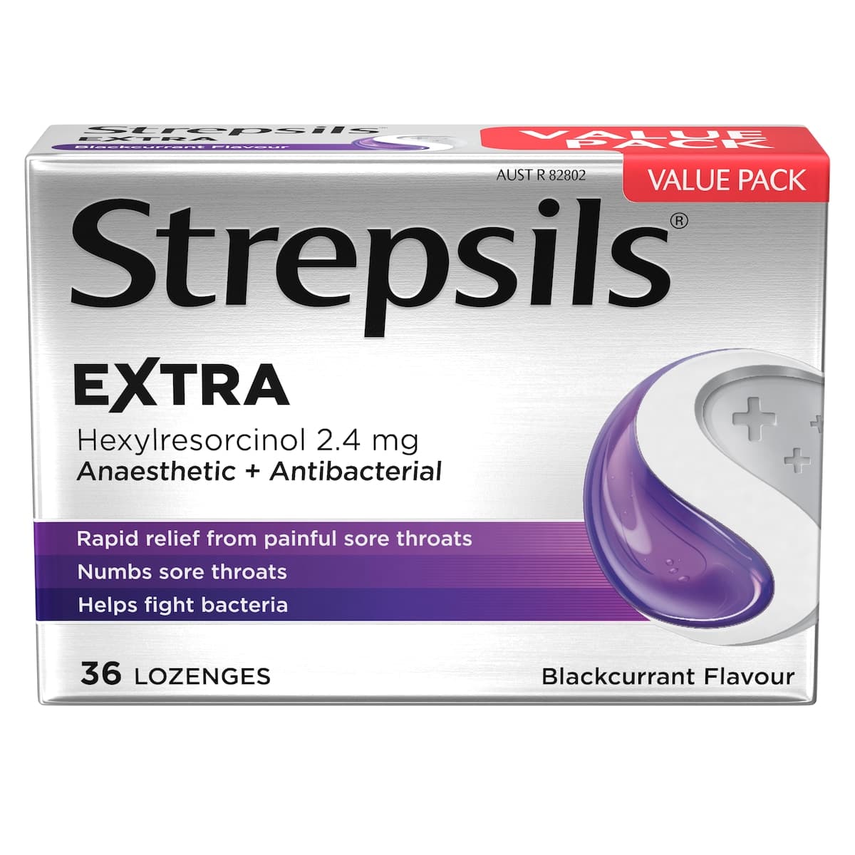 Thumbnail Strepsils Extra Rapid Sore Throat Relief with Anaesthetic Blackcurrant 36 Lozenges