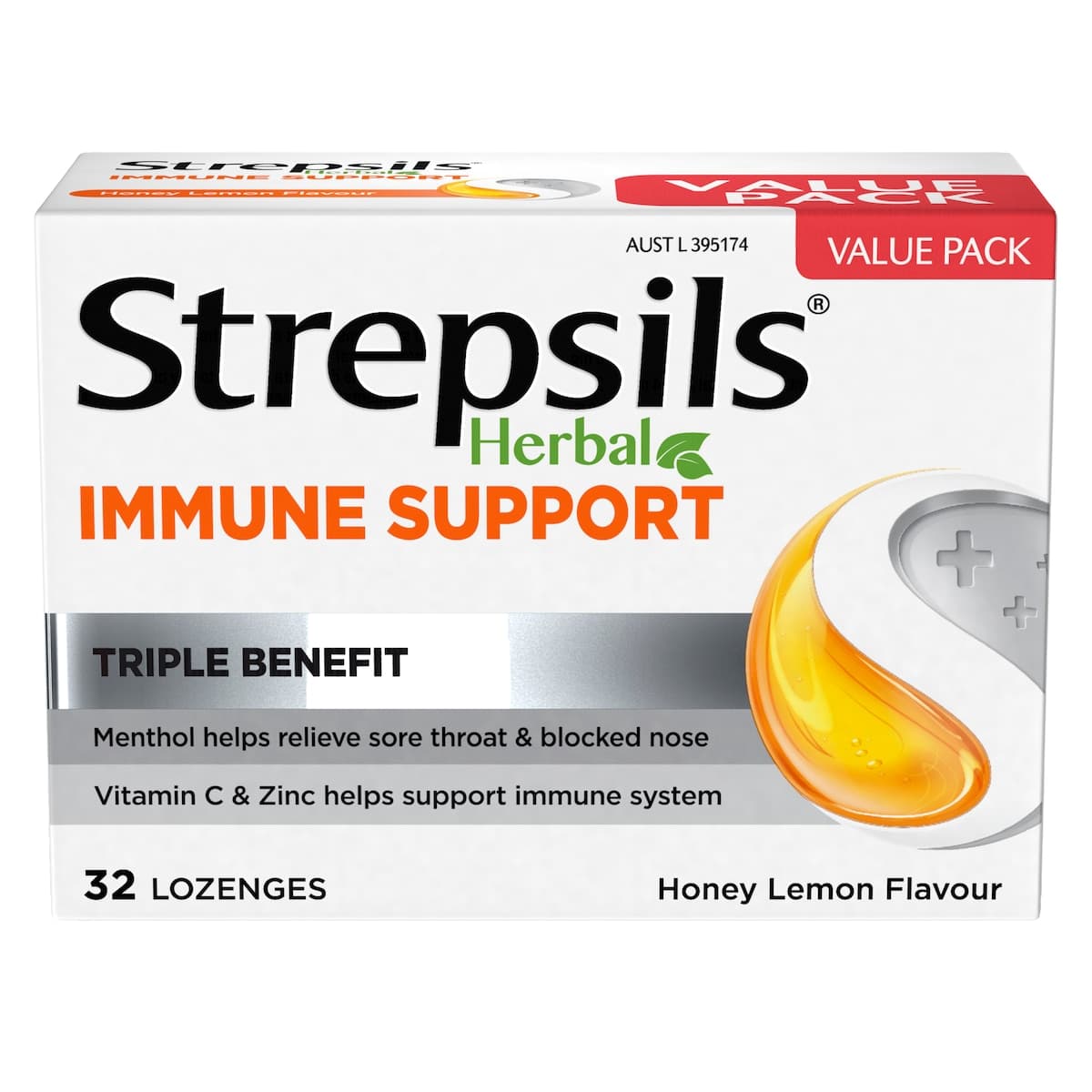 Thumbnail Strepsils Herbal Immune Support Honey Lemon Lozenges 32 Pack