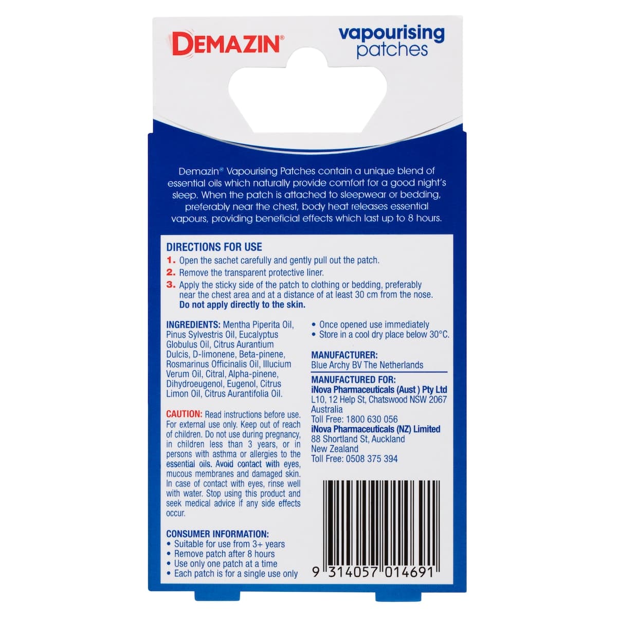 Thumbnail Demazin Vapourising Patches with Natural Essential Oils 6 Pack