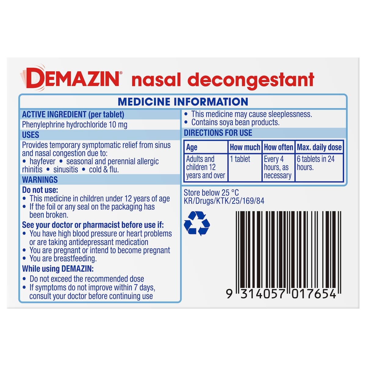 Thumbnail Demazin Nasal Decongestant 24 Tablets