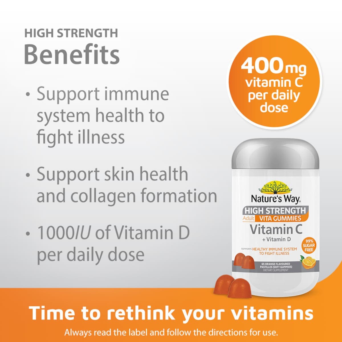 Thumbnail Nature's Way Adult Vita Gummies High Strength Vit C + Vit D 65 Pack
