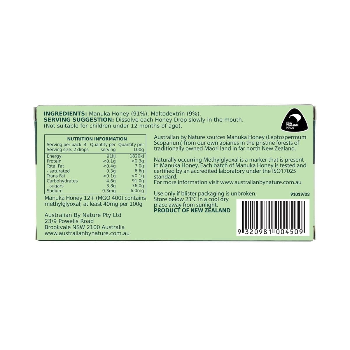 Thumbnail Australian by Nature Manuka Honey Drops 12+ (MGO 400) 8 Drops
