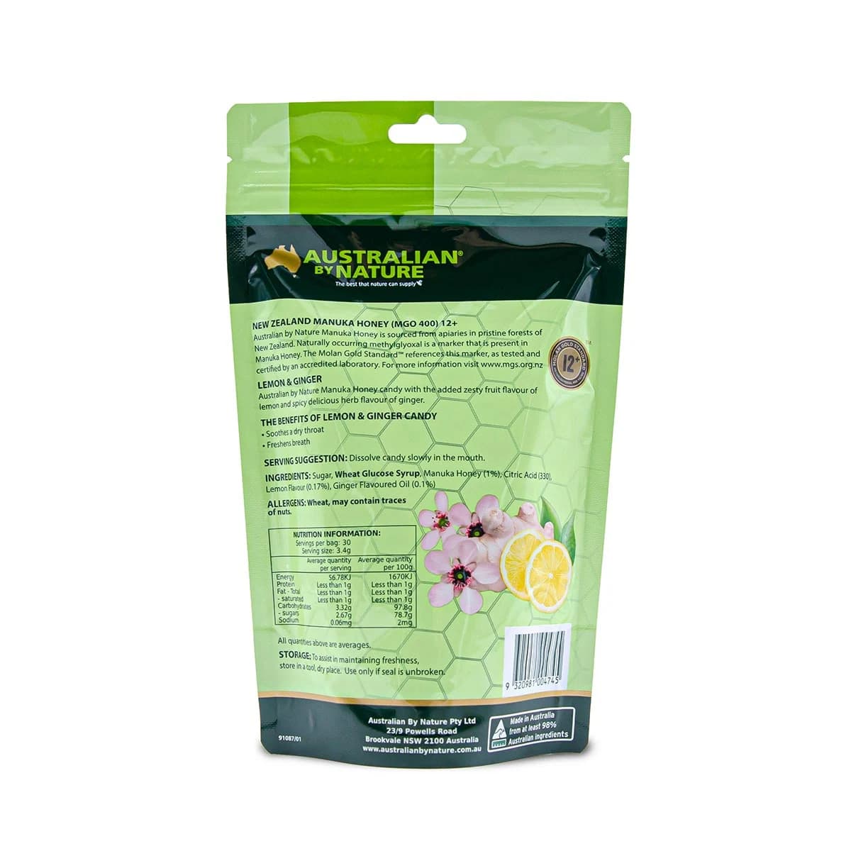 Thumbnail Australian by Nature Manuka Honey Candy with Lemon & Ginger 30 Candies