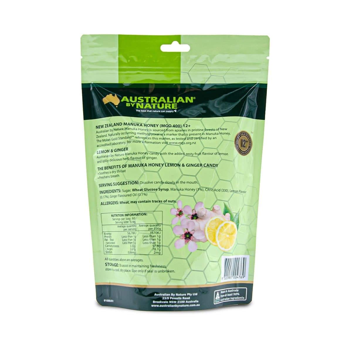 Thumbnail Australian by Nature Manuka Honey Candy with Lemon & Ginger 60 Candies