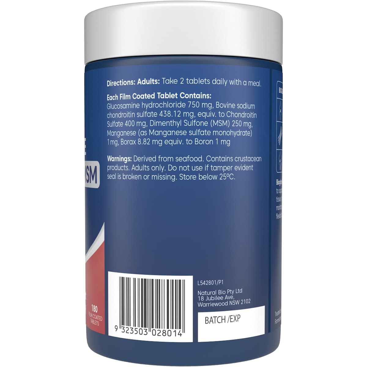 Thumbnail Bioglan Glucosamine Chondroitin + MSM 180 Tablets
